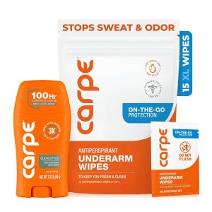 Carpe 100-hour Deodorant Antiperspirant + On-the-Go Wipes Bundle | Clinical Strength Underarm Antiperspirant + 15 On-the-Go Wipes.