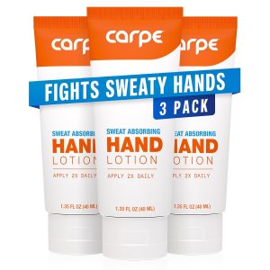 Carpe Sweat Absorbing Hand Lotion (Pack of 3). A dermatologist-recommended smooth lotion that helps stop hand sweat.